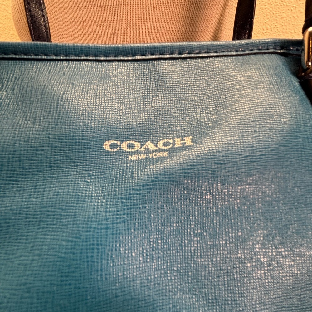 Coach Blue Saffiano Leather Colorblock North South Zip Top Tote 23891 - Picture 3 of 16